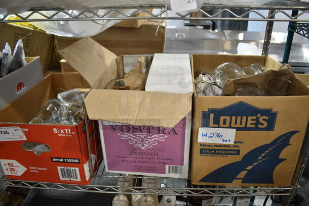 ALL ONE MONEY! Lot of 4 Boxes of Various Glassware Including Wine Glasses,  - Image 1 of 7