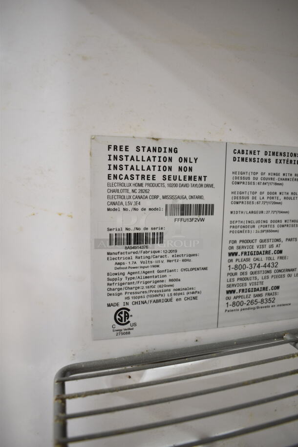 Frigidaire FFFU13F2VW Metal Single Door Reach In Freezer. 115 Volts, 1 Phase. Tested and Working! - Image 4 of 4