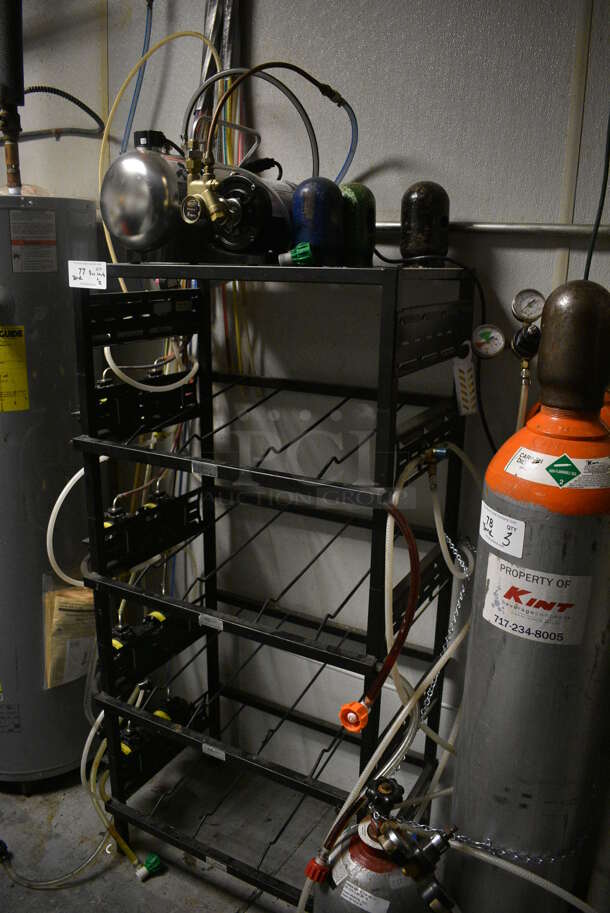 Black Metal Soda Rack w/ 8 Soda Pumps and Carbonator. BUYER MUST REMOVE. 30x19.5x57.5. (kitchen) - Image 5 of 5
