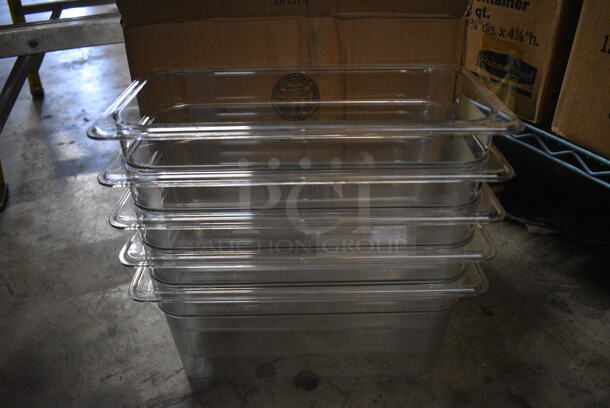 ALL ONE MONEY! Lot of 5 BRAND NEW IN BOX! Cambro Clear Poly 1/3 Size Drop In Bins! 1/3x6