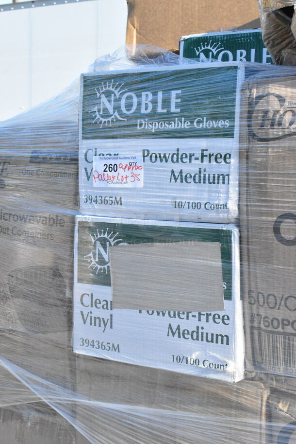 35 BRAND NEW Boxes Including 3 Box 5001BNAP Choice 1-Ply White Beverage / Cocktail Napkin - 4000/Case, 347TCL12 Choice 12 oz. Clear Disposable Plastic Tumbler - 500/Case, 795PTOKFT3 Choice Kraft Microwavable Folded Paper #3 Take-Out Container 7 3/4" x 5 1/2" x 2 1/2" - 200/Case, 50010DWALLWH Choice 10 oz. White Smooth Double Wall Paper Hot Cup, 395RP09 EcoChoice No PFAS Added Bamboo / Bagasse Blend 9" Plate - 500/Case, SN200-3L Genpak SN200-BK 9" x 9" x 3" Black Hinged Lid Foam Container - 200/Case, 2 Box 394365M Noble Products Powder-Free Disposable Clear Vinyl Gloves for Foodservice - Medium - 1000/Case, 795PTOWHT1 Choice White Microwavable Folded Paper #1 Take-Out Container 4 3/8" x 3 1/2" x 2 1/2" - 450/Case, 500TO993 Choice 9" x 9" x 3" Microwavable 1-Compartment Black / Clear Plastic Hinged Container - 100/Case, 5004C Choice 4 oz. Coffee Print Poly Paper Hot Cup - 1000/Case, 2 Box 129MCR24B Choice 24 oz. Black Round Microwavable Heavy Weight Container with Lid 7 1/4" - 150/Case, 347TCL12 Choice 12 oz. Clear Disposable Plastic Tumbler - 500/Case. 35 Times Your Bid!  - Image 11 of 12