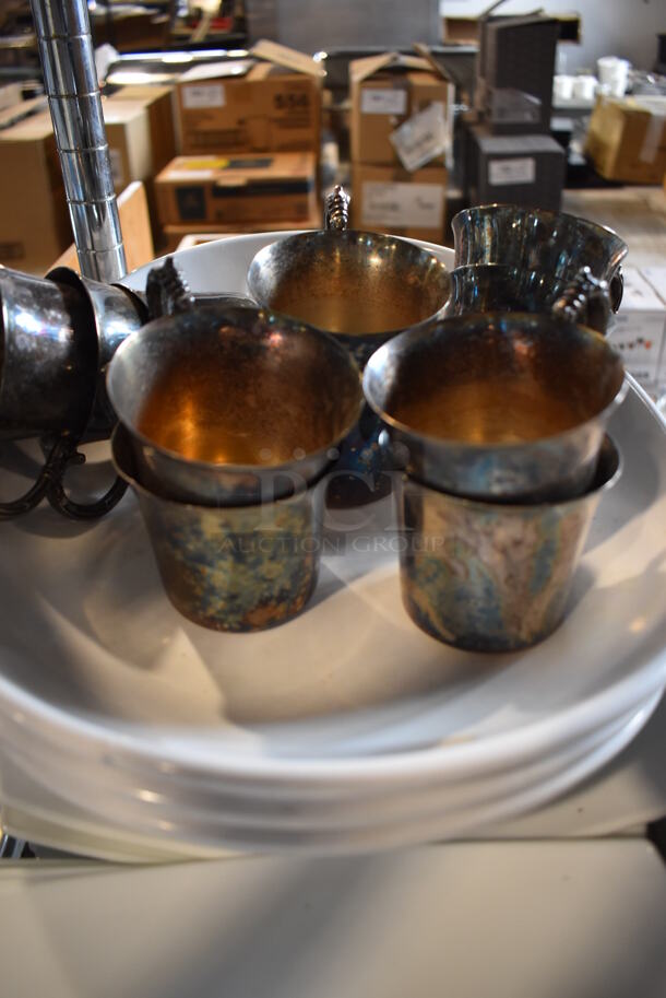 ALL ONE MONEY! Lot of Chrome Finish 3 Tier Shelving Unit on Commercial Casters w/ Contents Including Ceramic Dishes, Silverware and Poly Bins. BUYER MUST DISMANTLE. PCI CANNOT DISMANTLE FOR SHIPPING. PLEASE CONSIDER FREIGHT CHARGES. 24x24x68 - Image 3 of 11