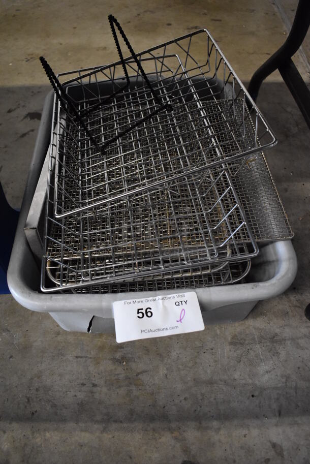 ALL ONE MONEY! Lot of Various Metal Racks in Gray Poly Bus Bin