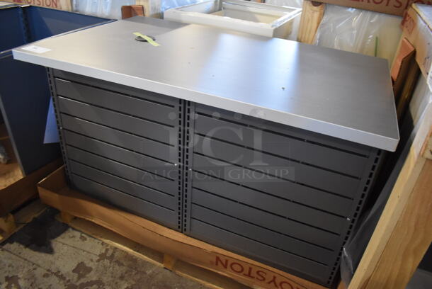 BRAND NEW! Royston Gray Metal Counter w/ Wood Pattern Countertop. 48x30x27 - Image 2 of 7