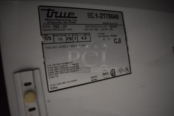 True TUC-27 Stainless Steel Commercial Single Door Undercounter Cooler on Commercial Casters. 115 Volts, 1 Phase. 27.5x30x36. Tested and Working! - Image 5 of 5