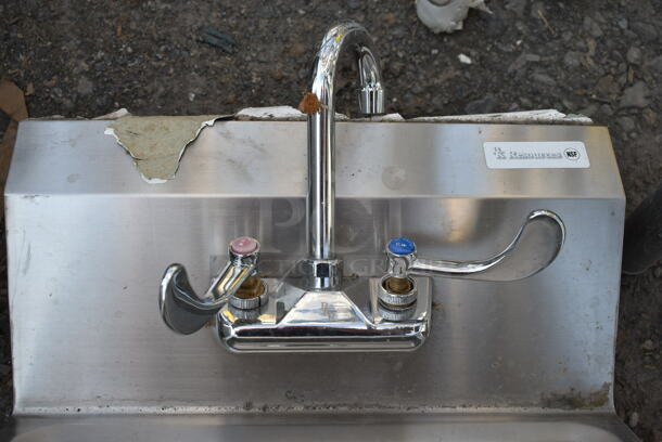 BK Resources Stainless Steel Commercial Single Bay Wall Mount Sink w/ Faucet and Handles.  - Image 4 of 6