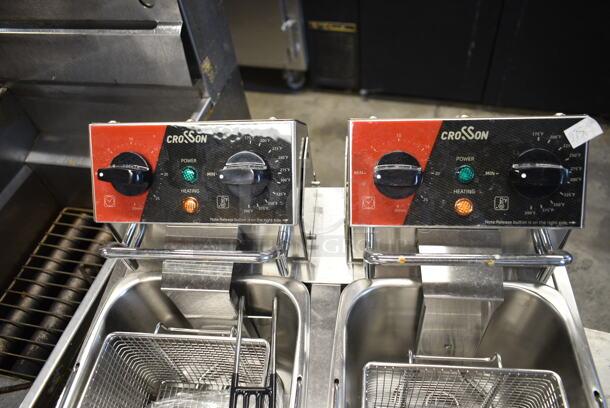 BRAND NEW SCRATCH AND DENT! 2024 Crosson CF-20 Stainless Steel Commercial Countertop Electric Powered 2 Bay Fryer w/ 2 Metal Fry Baskets and 2 Lids. 120 Volts, 1 Phase. - Image 3 of 11