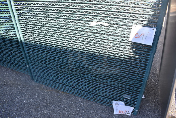 ALL ONE MONEY! Lot of 30 Green Finish Wire Shelves and 4 Poles. 48x24x1.5, 64" - Image 4 of 4