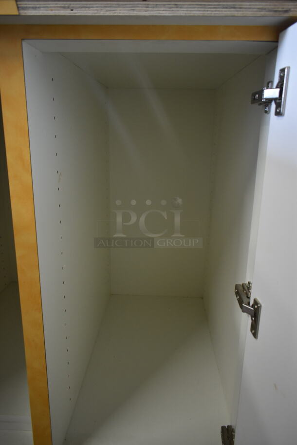 Wood Pattern Counter w/ Back Splash and 2 Doors.  - Image 4 of 5