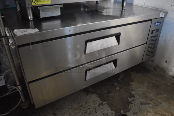 Atosa Stainless Steel Commercial 2 Drawer Chef Base on Commercial Casters. 52x32x26. Tested and Powers On But Does Not Get Cold