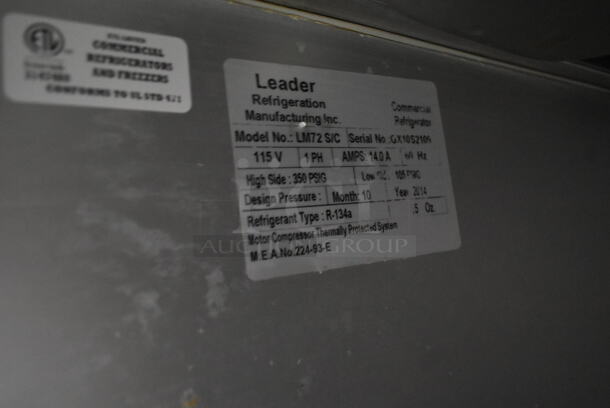2014 Leader LM72 S/C Stainless Steel Commercial Prep Table w/ 21 Stainless Steel Drop In Bins and Sneeze Guard on Commercial Casters. 115 Volts, 1 Phase.  Tested and Does Not Power On - Image 9 of 9