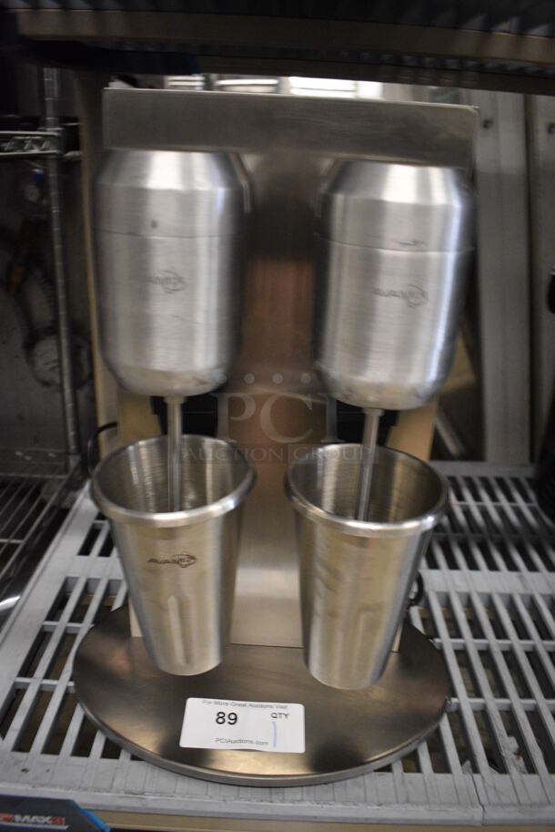 Avamix Model DM-B-21C Stainless Steel Commercial Countertop 2 Head Freestanding Mixer / 2 Metal Cups. 110-120 Volts, 1 Phase. 14x9x21. Tested and Working!