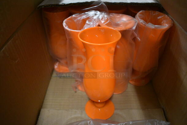 ALL ONE MONEY! Lot of 12 Orange Poly Hurricane Beverage Glasses. 3x3x8