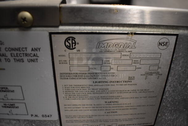 Imperial IFS-75 Stainless Steel Commercial Floor Style Natural Gas Powered 75 Pound Capacity Deep Fat Fryer. 175,000 BTU. 20x36x42 - Image 9 of 10