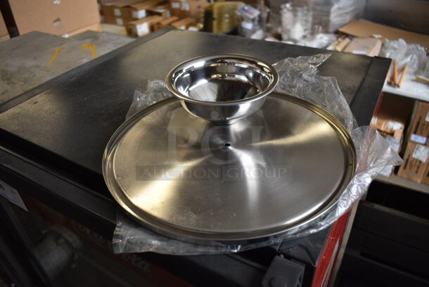 ALL ONE MONEY! Lot of 2 Stainless Steel Cake Stand Tops and 4 Stainless Steel Cake Stand Bottoms. 13x13x3.5
