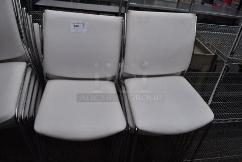9 White Dining Height Chairs on Chrome Finish Frame. 20x20x35. 9 Times Your Bid!