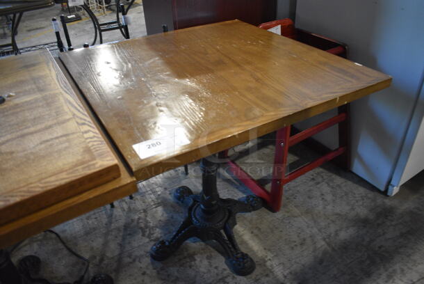 Wood Pattern Dining Table on Black Metal Table Base. Stock Picture - Cosmetic Condition May Vary. 30x30x30 - Image 3 of 4