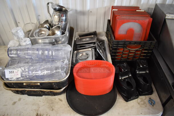 ALL ONE MONEY! Lot of Various Items Including Sign Letters, Stainless Steel Drop In Bin Lids and Poly Tumblers