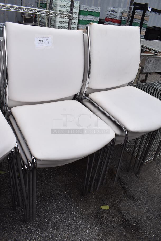 9 White Dining Height Chairs on Chrome Finish Frame. 20x20x35. 9 Times Your Bid! - Image 3 of 4