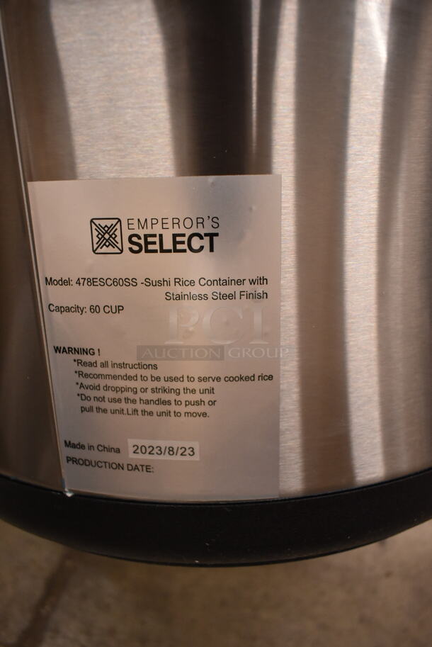 BRAND NEW SCRATCH AND DENT! 2023 Emperors Select 478ESC60SS Stainless Steel 60 Cup Sushi Rice Container.  - Image 4 of 4