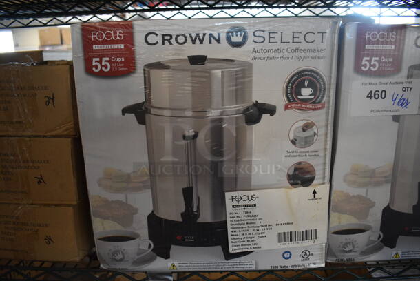 4 BRAND NEW IN BOX! Crown Select Chrome Finish Automatic Coffeemakers. 4 Times Your Bid!