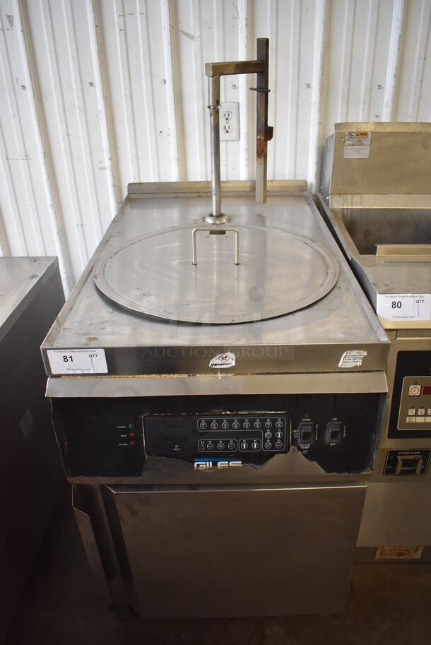 Giles Stainless Steel Commercial Electric Powered Floor Style Fryer w/ Metal Basket and Lid on Commercial Casters. 208 Volts, 3 Phase. 24x39x53 - Image 1 of 8