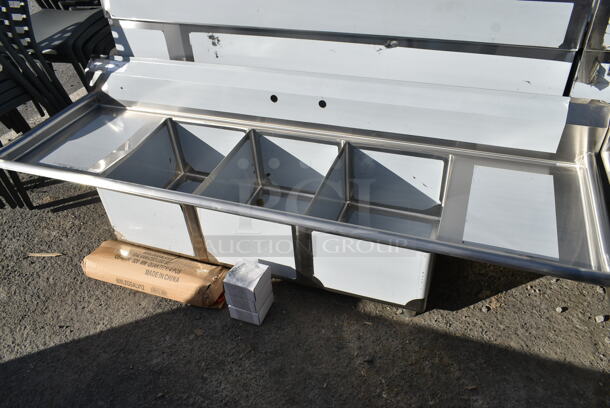 BRAND NEW SCRATCH AND DENT! Steelton 522CS31620LR 84" 18-Gauge Stainless Steel Three Compartment Commercial Sink with 2 Drainboards - 16" x 20" x 12" Bowls - Image 2 of 8