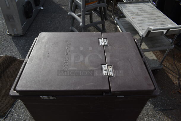 Cambro Brown Poly Insulated Ice Bin w/ Lid and Contents on Commercial Casters.  - Image 2 of 4
