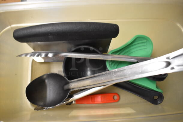 ALL ONE MONEY! Lot of Various Utensils Including Dough Cutter, Serving Spoon in Poly 1/3 Size Drop In Bin! - Image 2 of 3