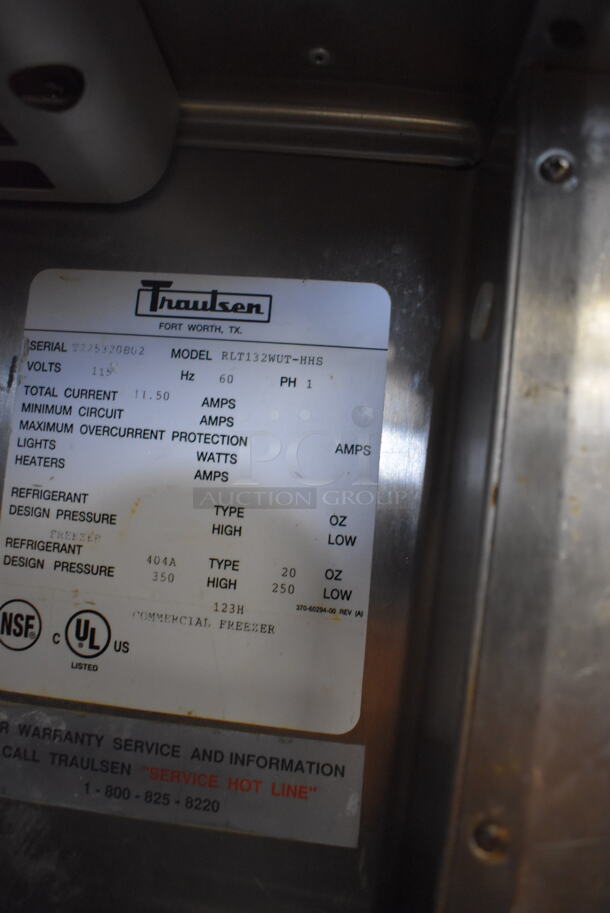 Traulsen RLT132WUT-HHS Stainless Steel Commercial 2 Half Size Door Reach In Freezer. 115 Volts, 1 Phase. 30x35x83. Tested and Working! - Image 3 of 6