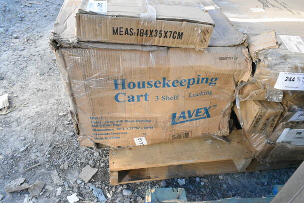 BRAND NEW SCRATCH AND DENT! 274HKCARTLCK Lavex Hotel / Housekeeping Cart - Large Locking Three Shelf. May Be Missing Pieces.  - Image 4 of 4