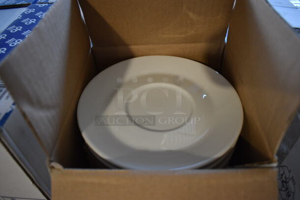 3 Boxes of 6 BRAND NEW Apulum White Ceramic Saucers. 6.5x6.5x1. 3 Times Your Bid! - Image 1 of 5