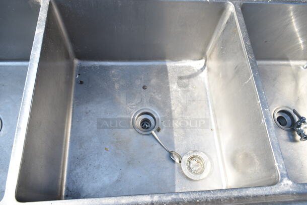 Stainless Steel 3 Bay Sink w/ 2 Faucet and 2 Sets of Handles.  - Image 7 of 9