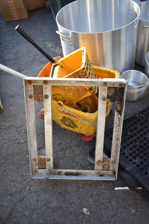 ALL ONE MONEY! Lot of Yellow Poly Mop Bucket, Black Anti Fatigue Floor Mat and Metal Dolly - Image 3 of 5