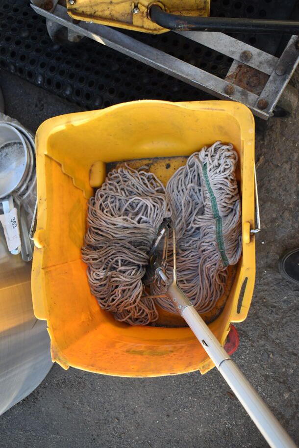 ALL ONE MONEY! Lot of Yellow Poly Mop Bucket, Black Anti Fatigue Floor Mat and Metal Dolly - Image 5 of 5