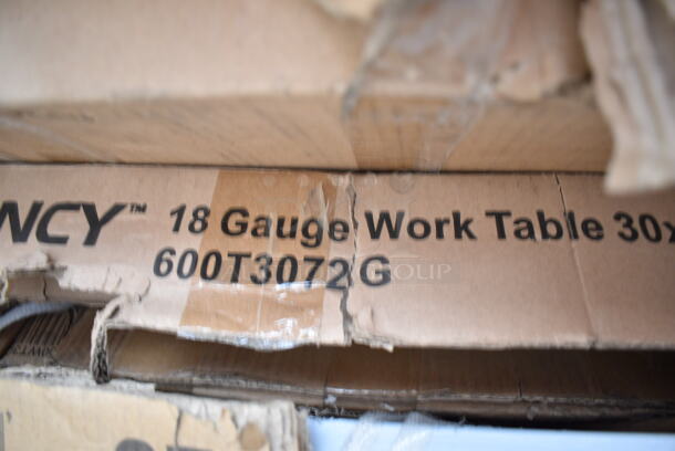 2 BRAND NEW SCRATCH AND DENT! Items; Steelton 522ETOB3072 30" x 72" 18-Gauge 430 Stainless Steel Open Base Work Table and Regency 600T3072G 30" x 72" 18-Gauge 304 Stainless Steel Commercial Work Table with Galvanized Legs and Undershelf. 2 Times Your Bid! May Be Missing Pieces.  - Image 6 of 6