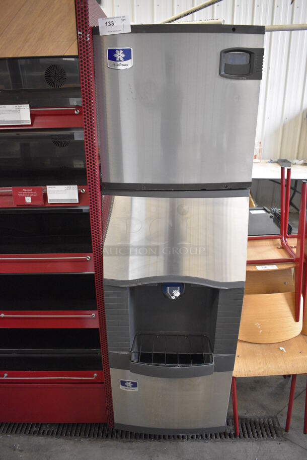 Manitowoc Model ID0522A-161D Stainless Steel Commercial Ice Machine Head on Commercial Hotel Dispenser Bin. 115 Volts, 1 Phase. 22x31x75.5