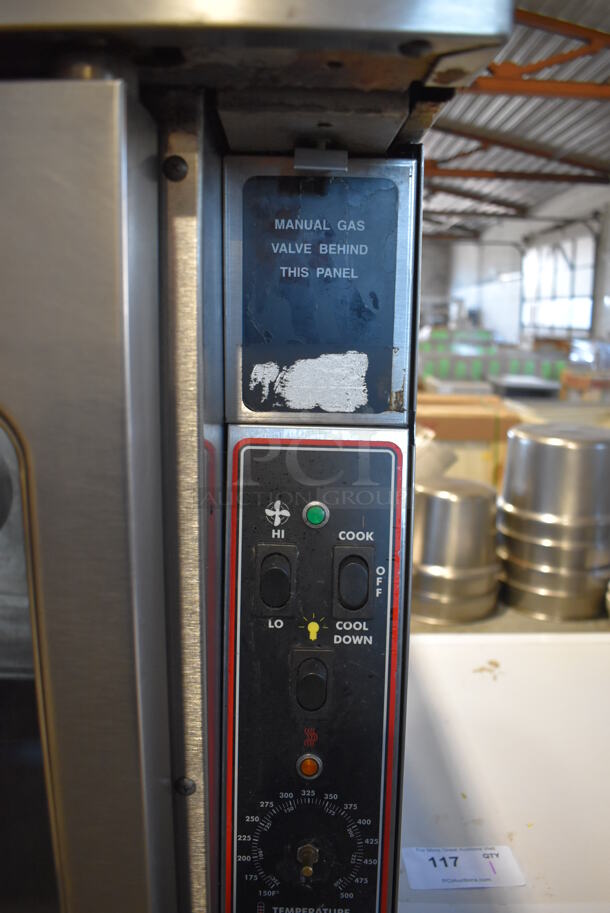 LATE MODEL! Garland Master 200 Stainless Steel Commercial Natural Gas Powered Full Size Convection Oven w/ View Through Doors, Gas Hose and Thermostatic Controls on Metal Legs. 38x44x59.5 - Image 7 of 7