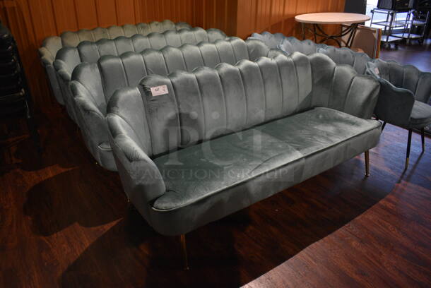 4 Blue Couches on Metal Legs. 76x29x33. 4 Times Your Bid! (lounge) - Image 2 of 4