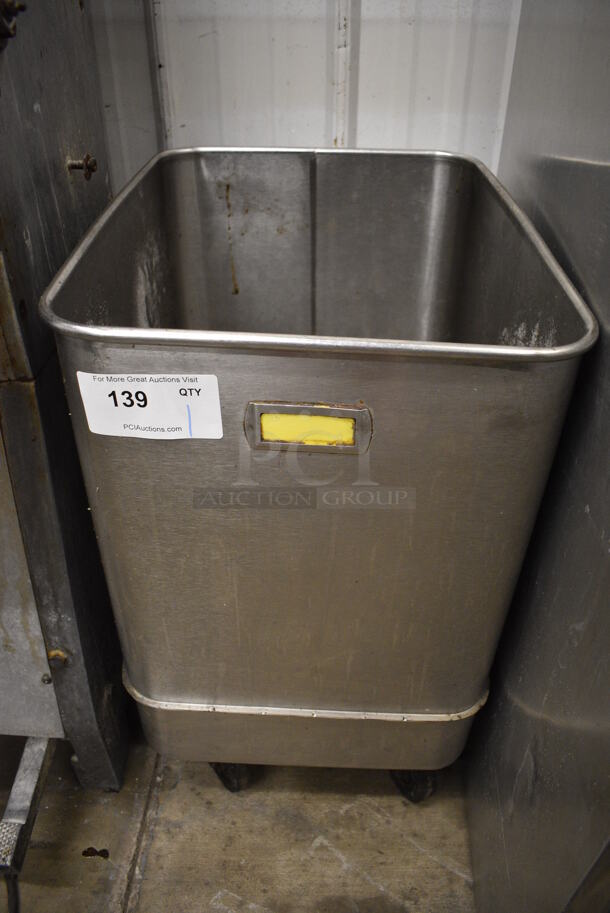 Stainless Steel Commercial Ingredient Bin on Commercial Casters. 16x20.5x26.5