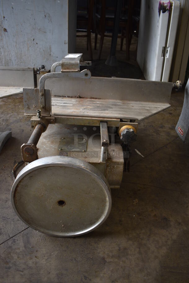 Metal Commercial Countertop Meat Slicer Stacker. For Parts. 115 Volts, 1 Phase. 30x36x23. Tested and Powers On 
