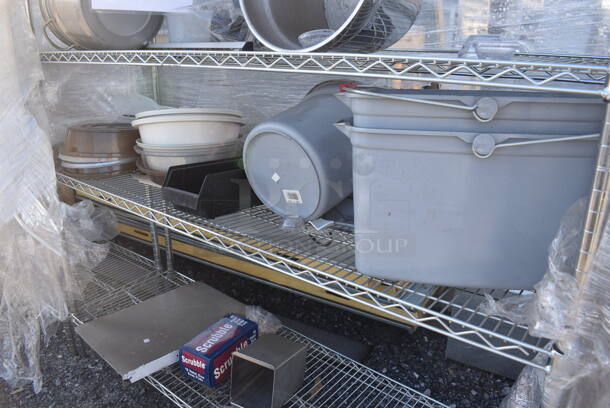 Metro Chrome Finish 5 Tier Wire Shelving Unit w/ Contents Including Poly Drop In Bins. BUYER MUST DISMANTLE. PCI CANNOT DISMANTLE FOR SHIPPING. PLEASE CONSIDER FREIGHT CHARGES. 60x18x74 - Image 4 of 5