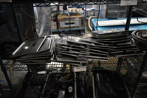 ALL ONE MONEY! Tier Lot of 38 Stainless Steel Drop In Bin Lids