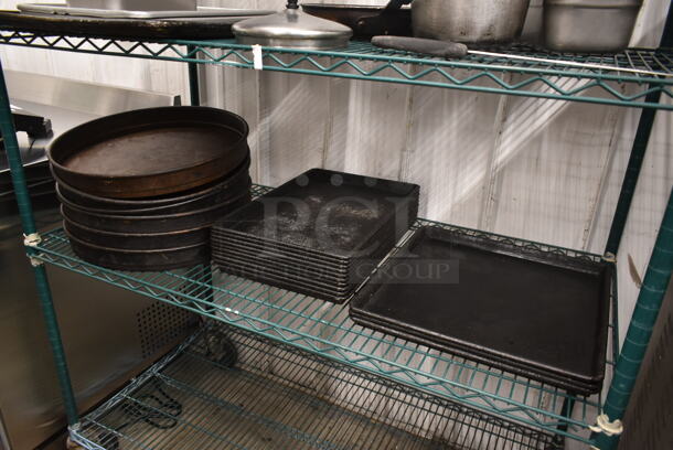 ALL ONE MONEY! Lot of 3 Tiers of Various Items Including Metal Baking Pans, Sauce Pan and Skillet. Does Not Include Shelving Unit. - Image 4 of 4