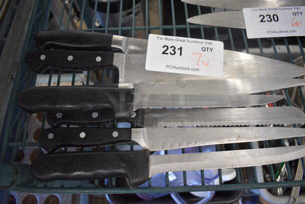 7 Various Stainless Steel Knives. Includes 15