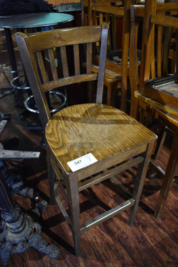 Wooden Bar Height Chair w/ Vertical Back Rest Bars. 17x17x45. (lounge) - Image 2 of 4