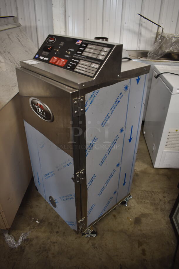 LIKE NEW! 2022 Pro Smoker N Roaster PK100 SS Commercial Stainless Steel Electric Smoker With Steel Racks On Commercial Casters. 120v, 1 Phase.  - Image 3 of 6