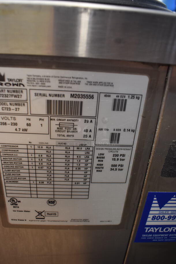 2012 Taylor C723-27 2 Flavor Air Cooled Frozen Yogurt Ice Cream Machine Countertop Unit 208-230V 1 Phase - Image 5 of 6