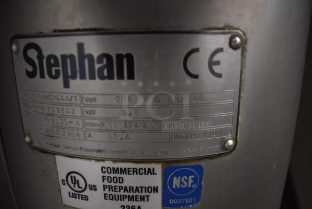 Stephan VCM44A/1 Commercial Stainless Steel Vertical Mixer Cutter On Commercial Casters. 208V.  - Image 6 of 6