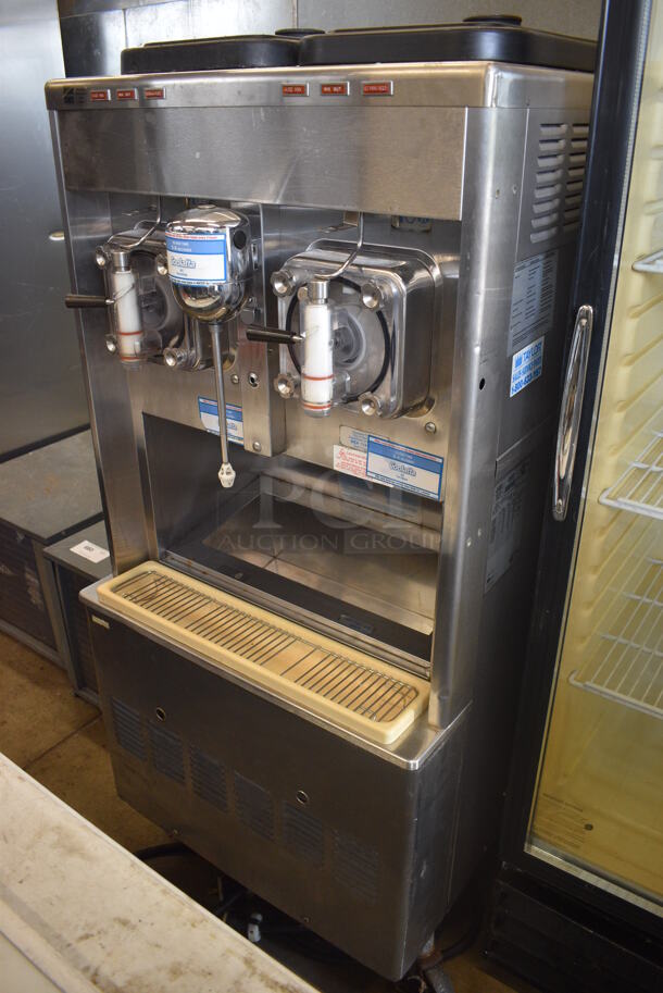Taylor Model 342D-27 Stainless Steel Commercial Floor Style Air Cooled 2 Flavor Frozen Beverage Machine w/ Drink Mixer Attachment on Commercial Casters. 208-230 Volts, 1 Phase. 26x34x60